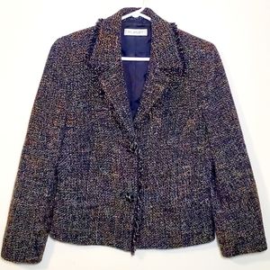 Black tweed blazer jacket with rhinestone buttons